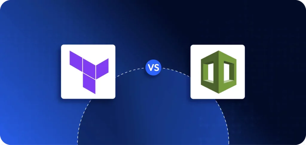 Developer comparing CloudFormation and Terraform code side by side on a laptop screen