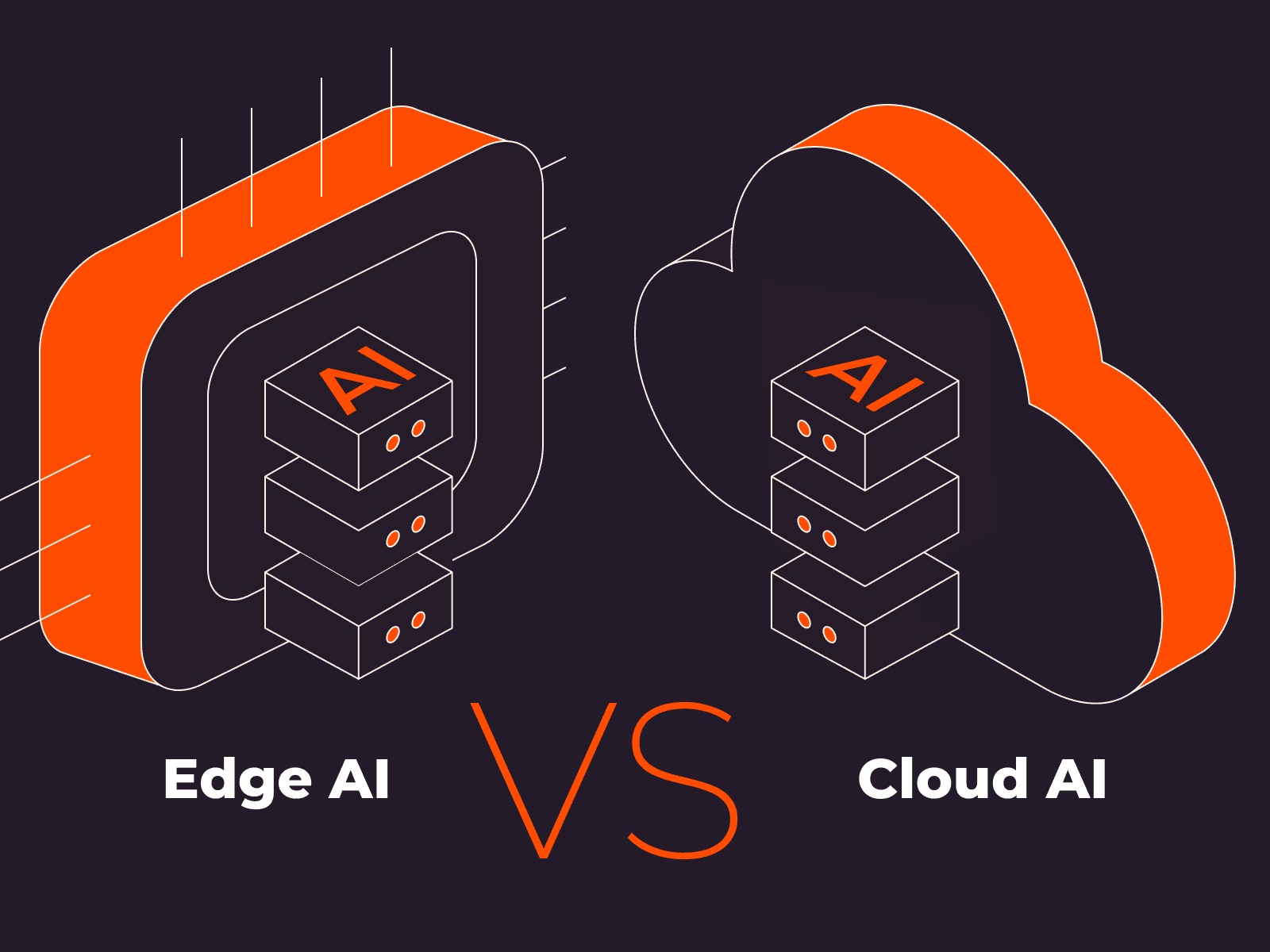 A visual comparison of cloud computing servers and an edge AI device representing the Cloud vs Edge AI debate in 2026
