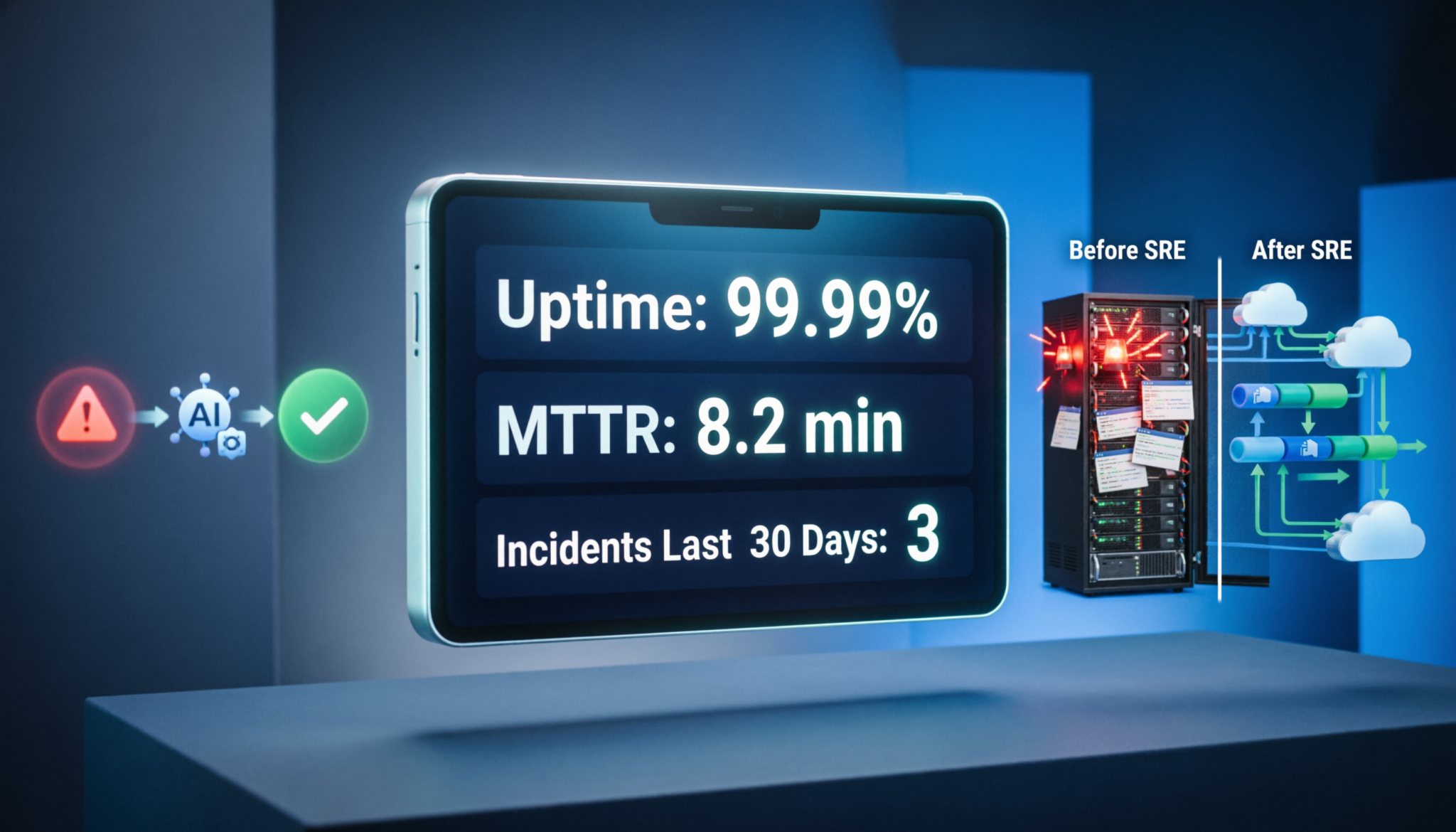 AI-powered SRE agent dashboard showing automated incident triage and resolution workflow