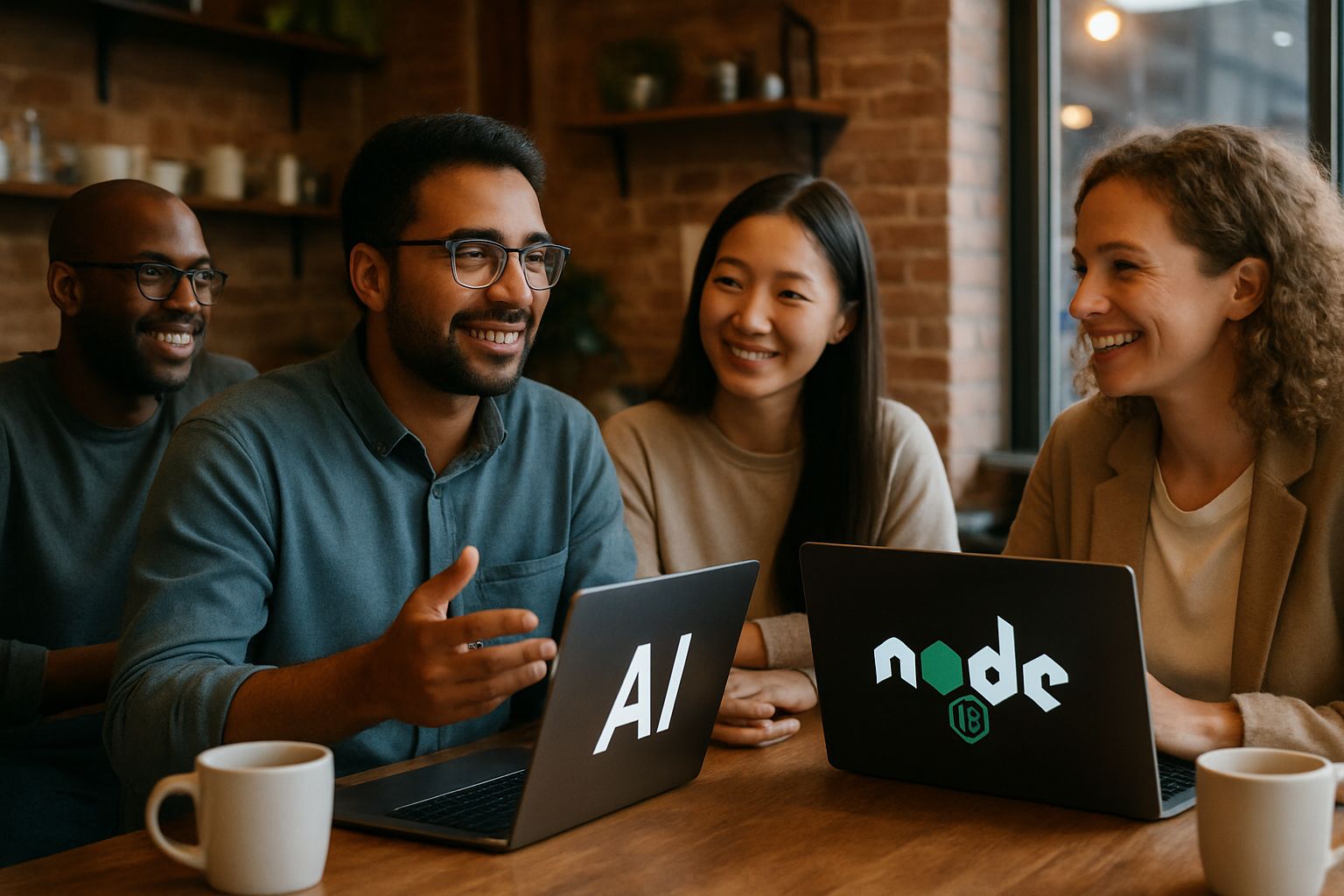 Node.js logo beside a code editor showing a virtual file system module proposal with in-memory file access API