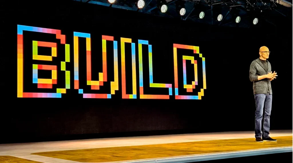 Microsoft CEO Satya Nadella presenting the agent-first computing vision at Build 2026 in San Francisco