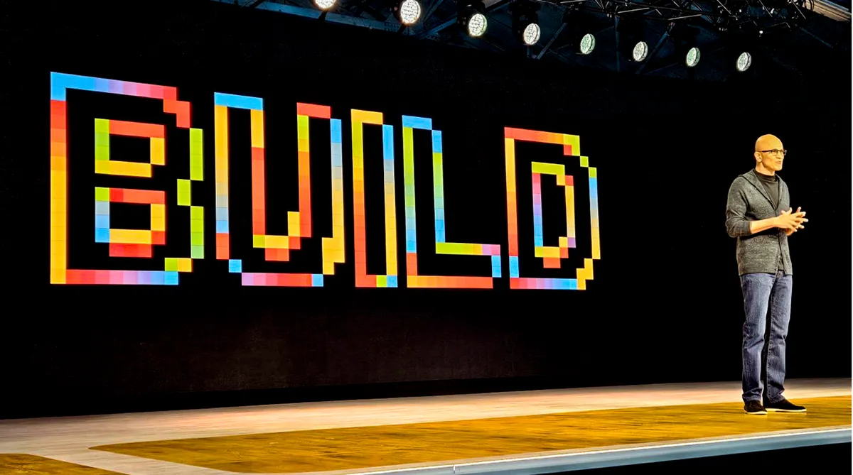 Microsoft CEO Satya Nadella presenting the agent-first computing vision at Build 2026 in San Francisco